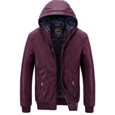 Oberbekleidung für Herren, Slim-Fit, weinrot, Schaffell-Lederjacke mit Kapuze